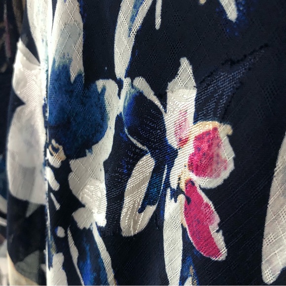 DKNY Floral Long Sheer Sleeve A Line Midi Modest Belted Dress 2 Navy - Picture 10 of 13